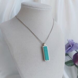 Express Faux Turquoise Necklace Long Gold Rectangle Minimalist Reversible EUC